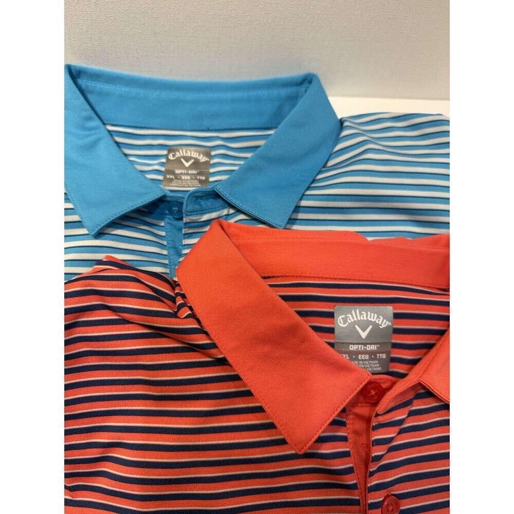 PGA Tour Men’s Set of 2 Golf Polo Shirt Sz XXL Blue Orange Striped Stretch - Picture 14 of 15